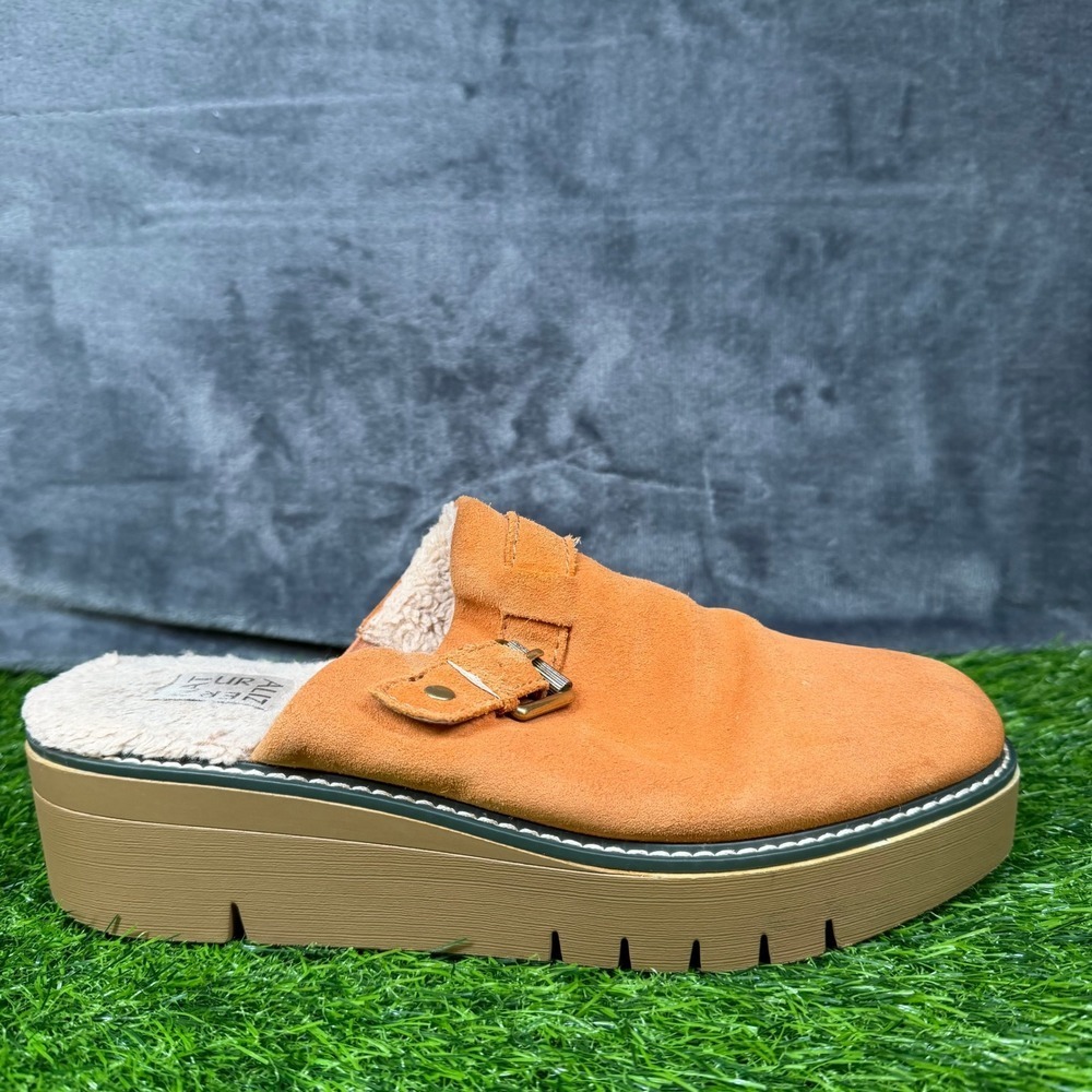Naturalizer Darry Suede Mules Womens Size Ten Orange Faux Fur Lined Platform